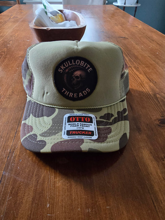 Skullobite threads moshing camo trucker hat